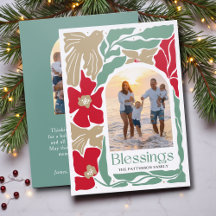 Christmas Blessings Modern Floral Family Holiday