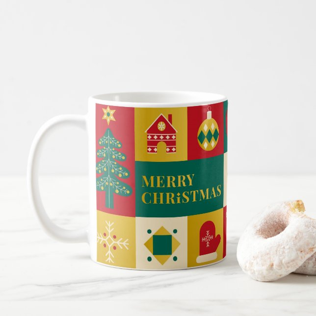 Christmas block pattern bauhaus style kaffemugg (Med munk)