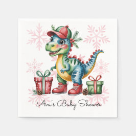 Christmas Blue Dino and Presents Boy Baby Shower Pappersservett