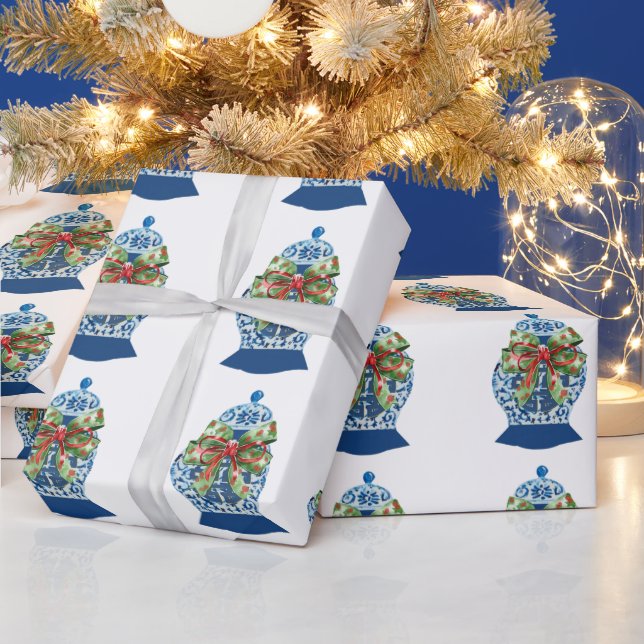 Christmas Blue Ginger Jars Wrapping Paper Presentpapper (Helgdagar)