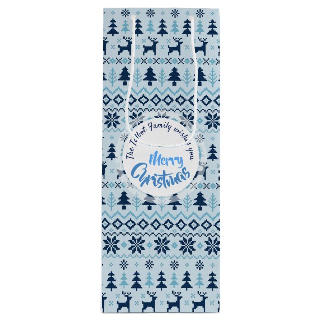 CHRISTMAS Blue Hjort mönster personlig Vin Gift (Framsidan)