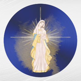 Christmas Blue Nativity Watercolor Runt Klistermärke