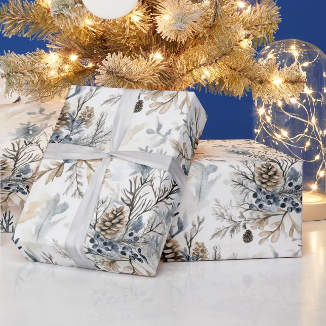Christmas Blue Pine Cones   Presentpapper (Helgdagar)