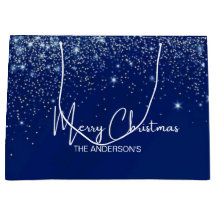 Christmas blue silver white glitter family name 