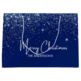 Christmas blue silver white glitter family name 
