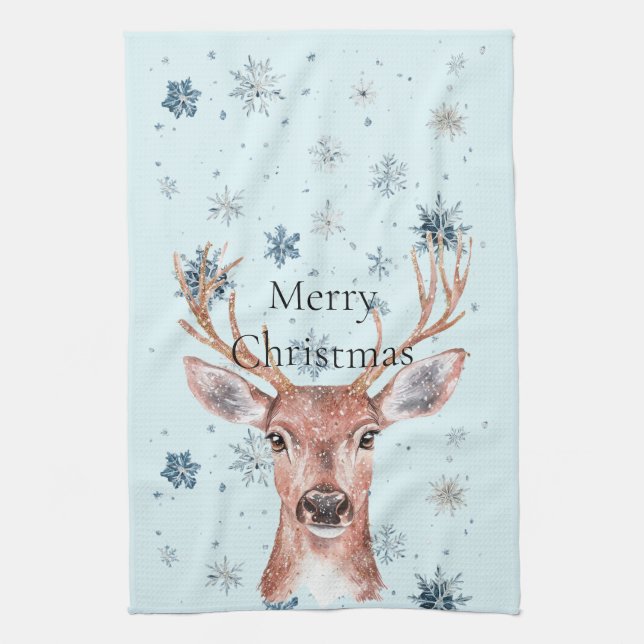 Christmas Blue Snowflakes Deer  Kökshandduk (Vertikal)