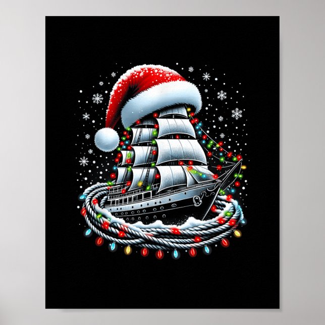 Christmas Boating Sailing Cruise Boat Surrounded B Poster (Framsidan)