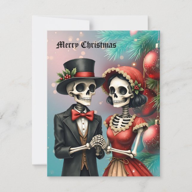 Christmas Bone Romance, A festive skeleton couple. Julkort (Framsida)