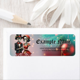 Christmas Bone Romance, A festive skeleton couple. Returadress Etikett