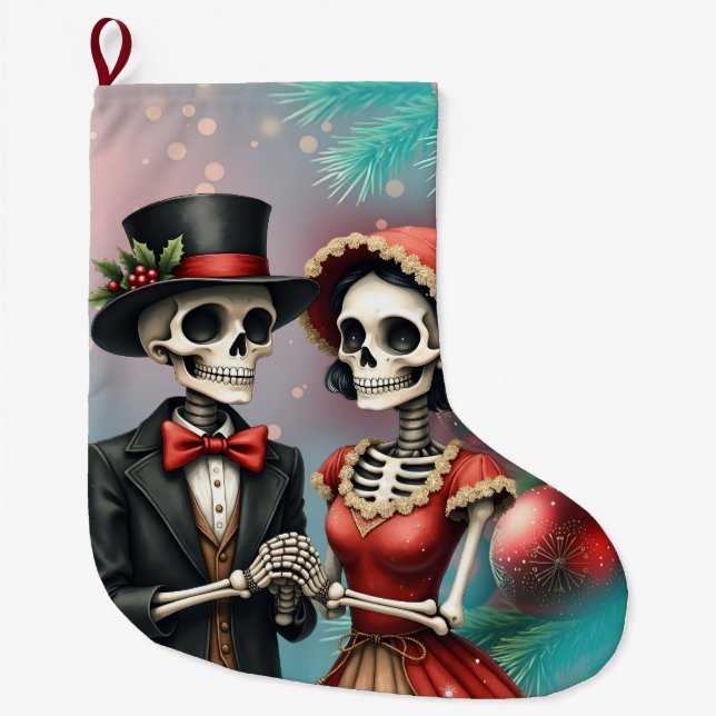 Christmas Bone Romance, A festive skeleton couple. Stor Julstrumpa (Framsidan)
