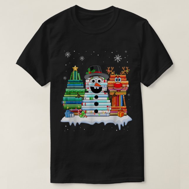 Christmas Book Lover Snowman Design T Shirt (Design framsida)
