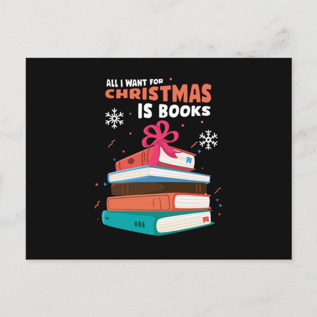 Christmas Books Bookworm Reading Xmas New Year Gif Vykort (Framsida)