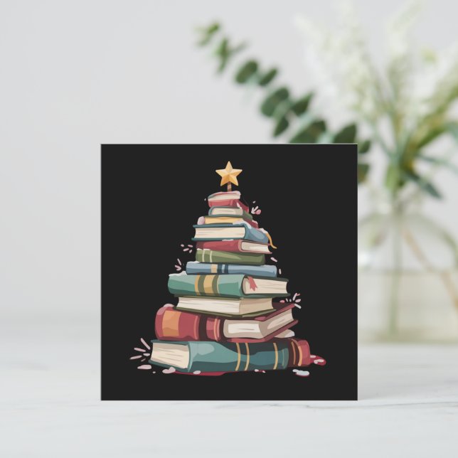 Christmas Books Tree Book Lover Teachers Bookworm  Julkort (Stående Fram)