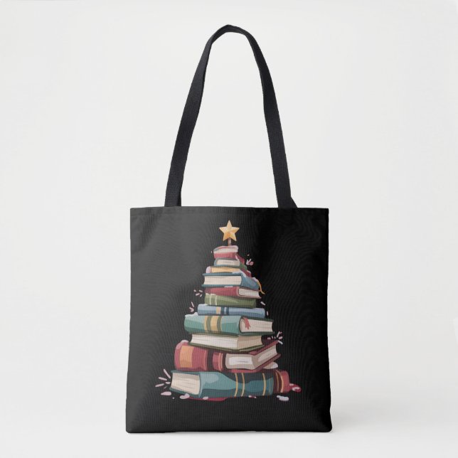 Christmas Books Tree Book Lover Teachers Bookworm  Tygkasse (Framsida)