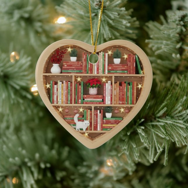 Christmas Bookshelves Red Green Book shelf 2Dprint Julgransprydnad Keramik (Träd)