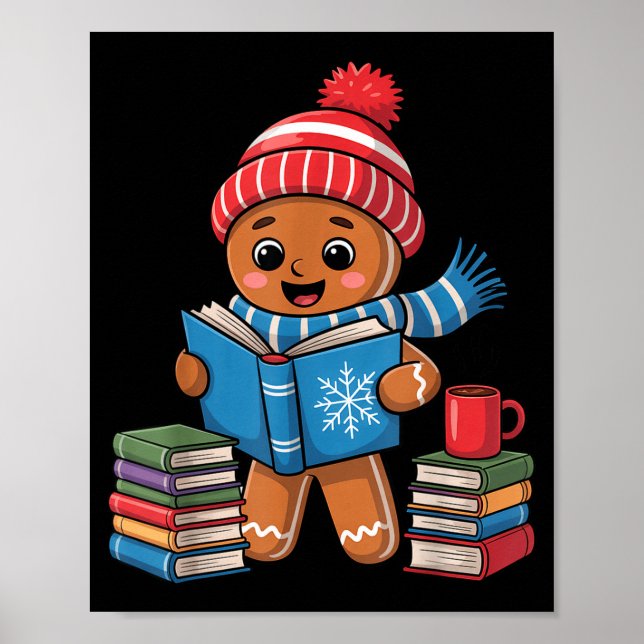 Christmas Bookworm Gingerbread Reading Books Funny Poster (Framsidan)