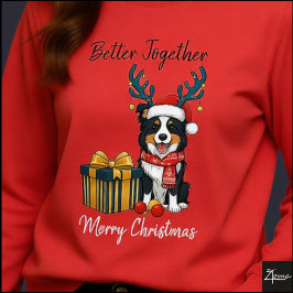 Christmas Border Collie Reindeer Scarf Gift T Shirt