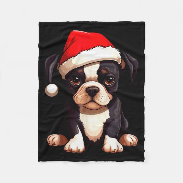 Christmas Boston Terrier Dog Santa Hat Funny Xmas  Fleecefilt (Framsidan)