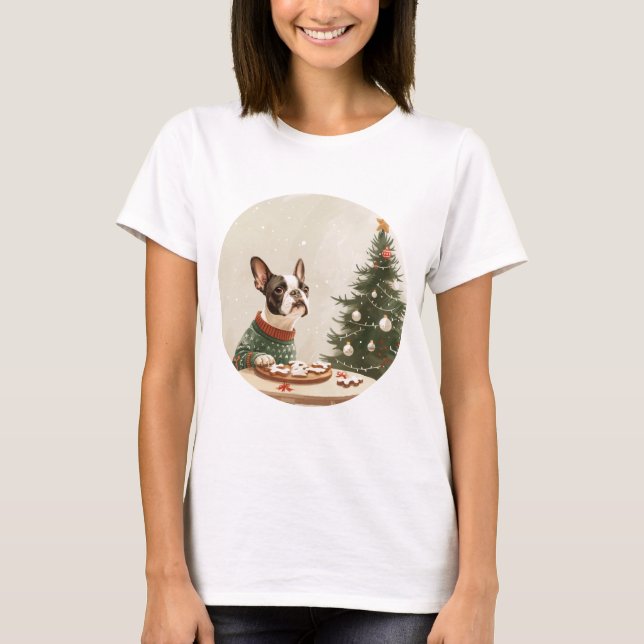 Christmas Boston Terrier Dog T Shirt (Framsida)