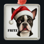 CHRISTMAS BOSTON TERRIER HUND AND SANTA HAT JULGRANSPRYDNAD METALL<br><div class="desc">CHRISTMAS BOSTON TERRIER HUND AND SANTA HAT</div>