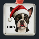 CHRISTMAS BOSTON TERRIER HUND AND SANTA HAT JULGRANSPRYDNAD METALL<br><div class="desc">CHRISTMAS BOSTON TERRIER HUND AND SANTA HAT</div>