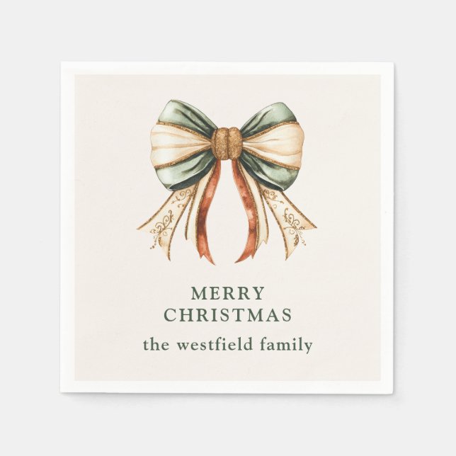 Christmas Bow Personalized Merry Christmas Pappersservett (Framsidan)
