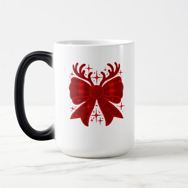 Christmas Bow Plaid Pattern Red Magisk Mugg (Vänster)