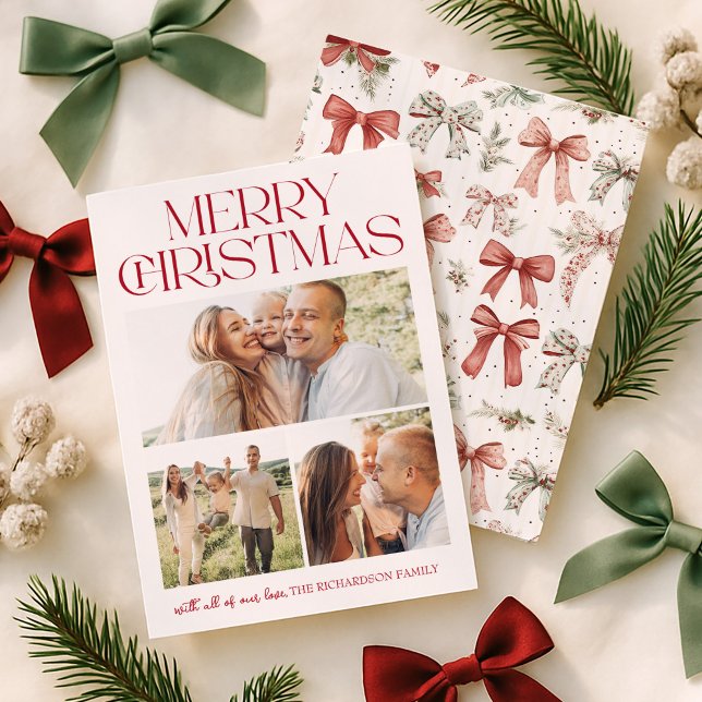 Christmas Bow Three Photo Julkort (Skapare uppladdad)