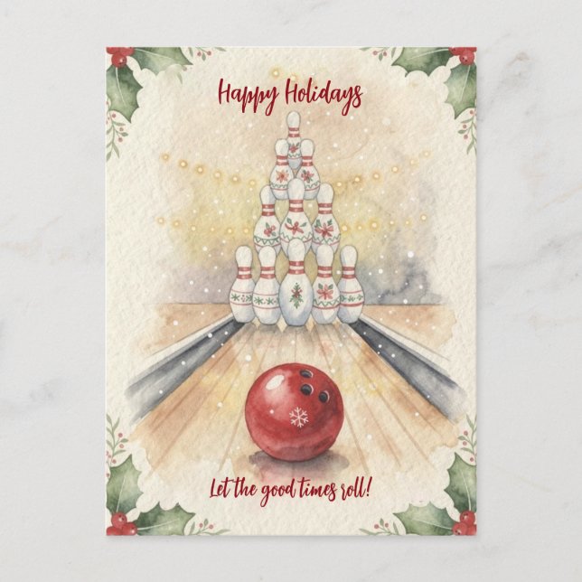 Christmas Bowling Holiday Greeting Cards Helg Vykort (Framsida)