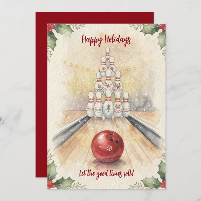 Christmas Bowling Holiday Greeting Cards Julkort (Fram/baksida)