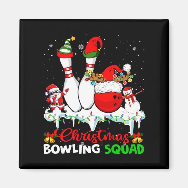 Christmas Bowling Squad Dabbing Santa Elf Bowling  Magnet (Framsidan)