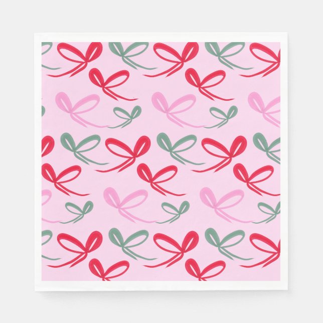 Christmas bows green pink whimiscal hand drawn pappersservett (Framsidan)