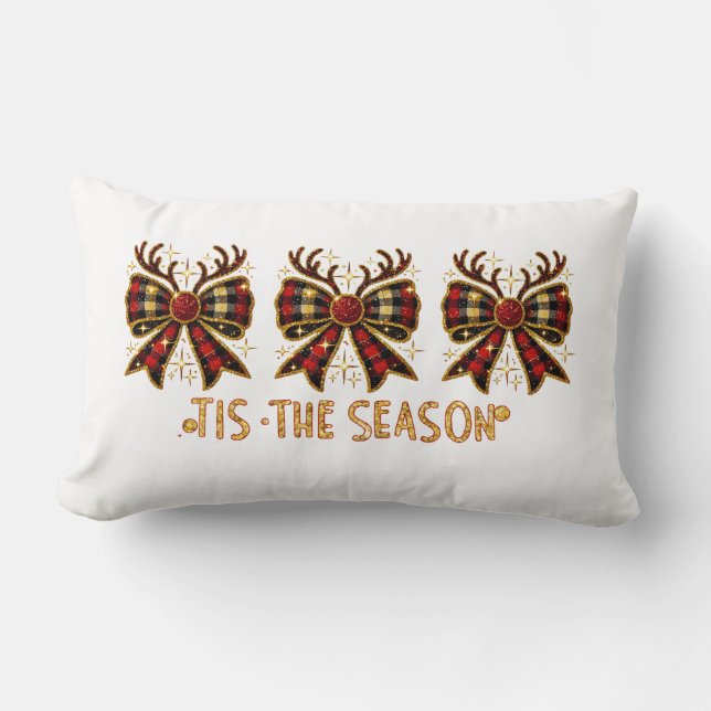 Christmas Bows Plaid Bows Red Lumbarkudde (Framsida)