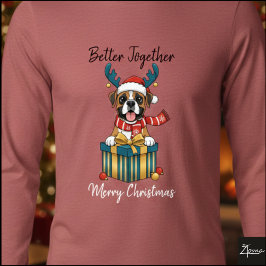 Christmas Boxer Dog Reindeer Scarf Gift T Shirt