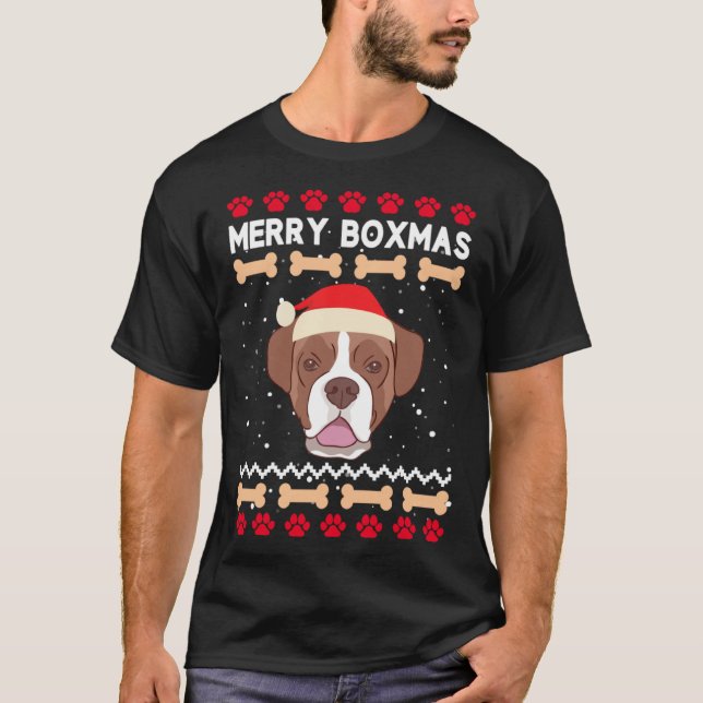 Christmas Boxer Dog Santa Hat Ugly Xmas Merry Boxm T Shirt (Framsida)