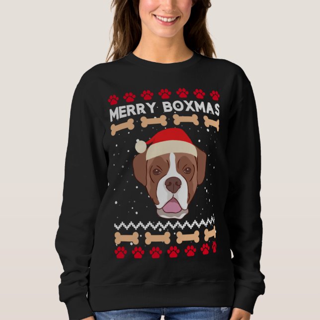 Christmas Boxer Dog Santa Hat Ugly Xmas Merry Boxm T Shirt (Framsida)
