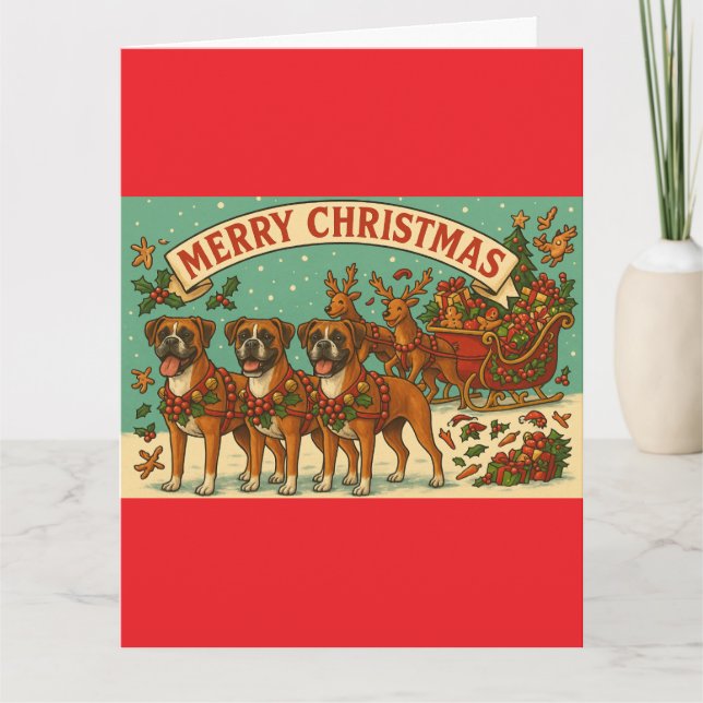 "Christmas Boxer Dogs" Folded Greeting Card Kort (Framsida)