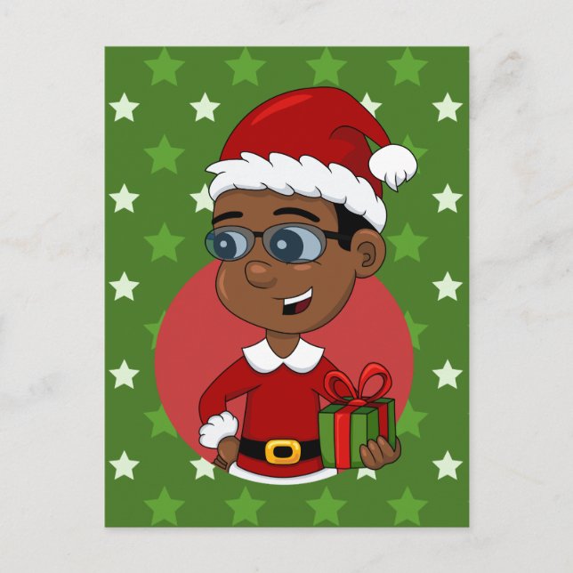 Christmas boy cartoon holiday postcard helg vykort (Framsida)