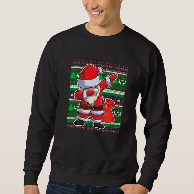 Christmas Boys Dabbing Santa Claus Girls  Xmas Dab Lång Ärmad Tröja (Framsida)
