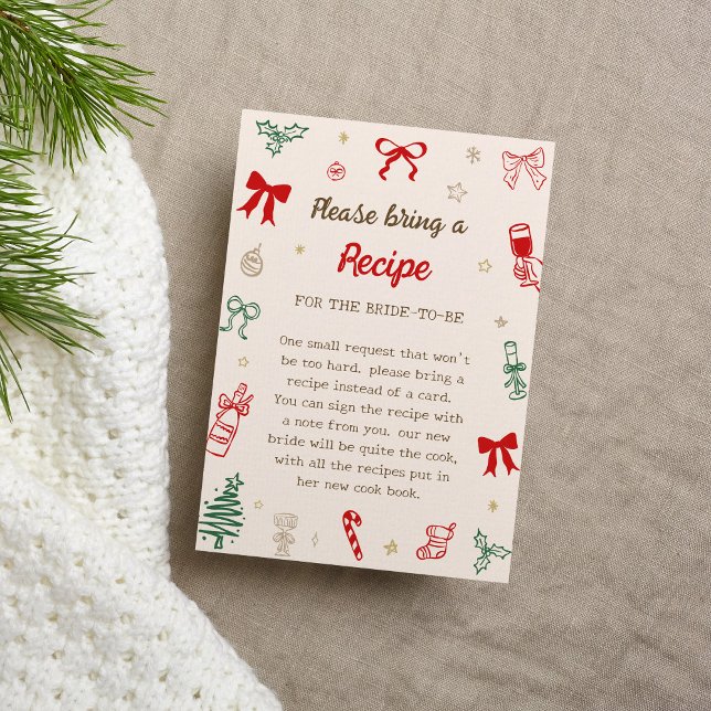 Christmas Bridal Shower Bring A Recipe for Bride Tilläggskort (Skapare uppladdad)