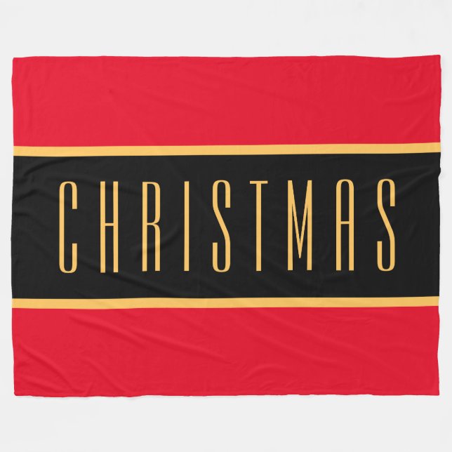 CHRISTMAS Bright Festive Helgdag Red Black Rand Fleecefilt (Framsidan (Horisontell))