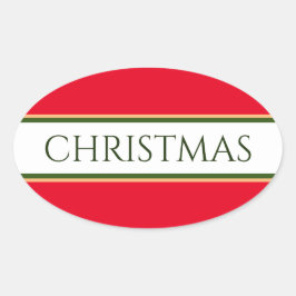 CHRISTMAS Bright Red Grönt White Tävla Rand Ovalt Klistermärke