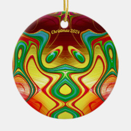 CHRISTMAS Bright Yellow Red Green 2024 Julgransprydnad Keramik