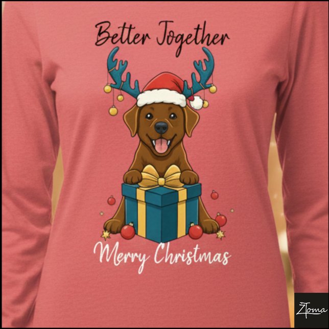 Christmas Brown Labrador Gift Graphic Reindeer T Shirt (Skapare uppladdad)