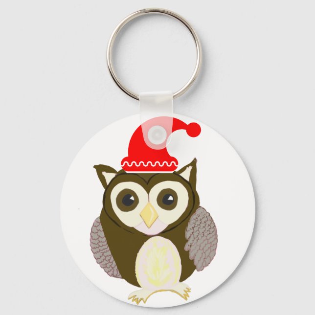 Christmas Brown Owl with Santa Nyckelring (Framsida)