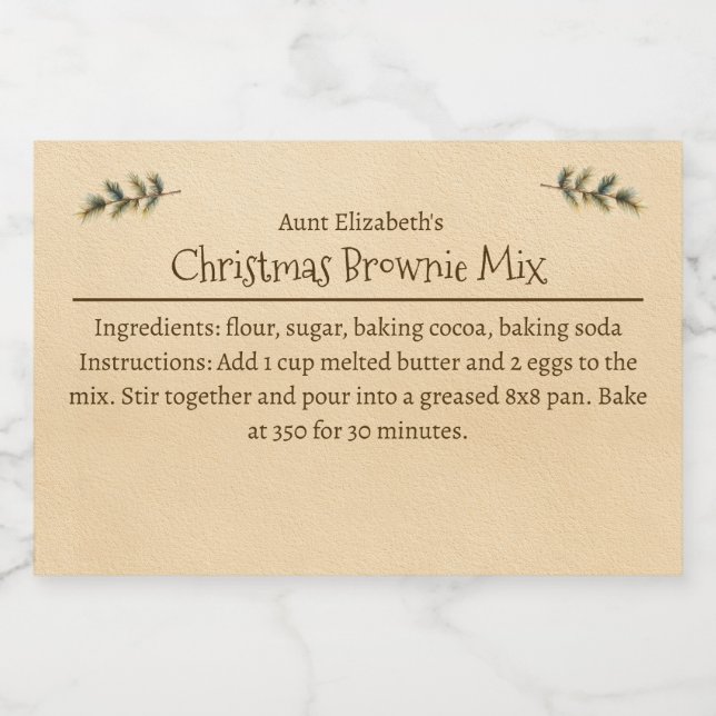 Christmas Brownie Baking Mix Personalized Simple Mat Etiketter (Singel etikett)