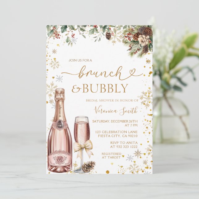 Christmas Brunch & Bubbly Champagne Bridal Shower  Inbjudningar (Stående Fram)
