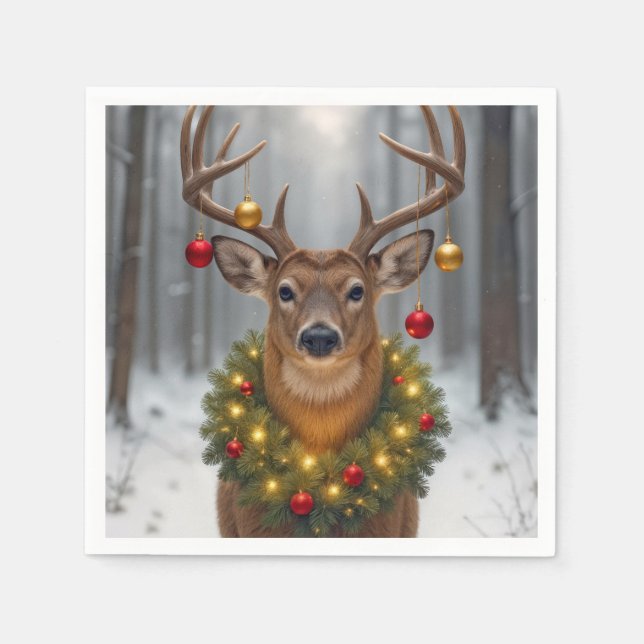 Christmas Buck Wearing a Glowing Wreath Pappersservett (Framsidan)
