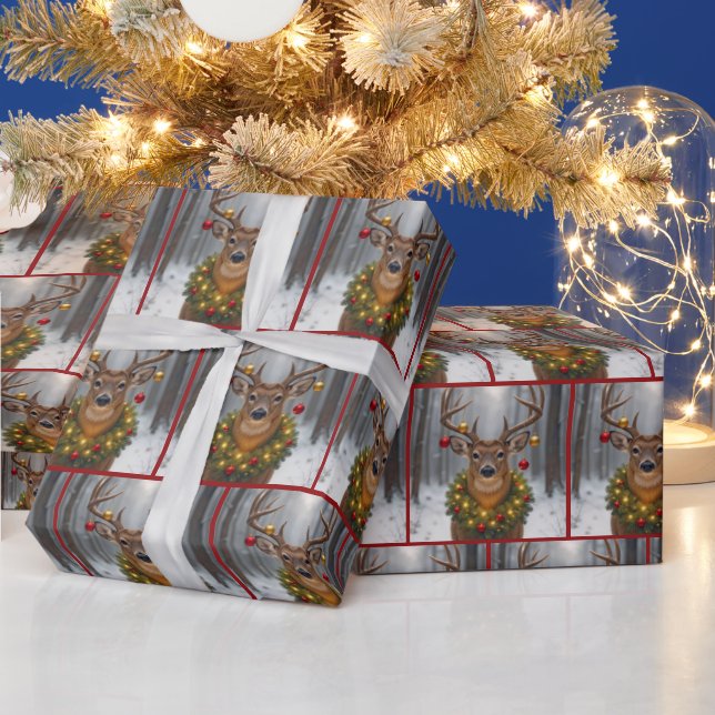 Christmas Buck Wearing a Wreath Presentpapper (Helgdagar)