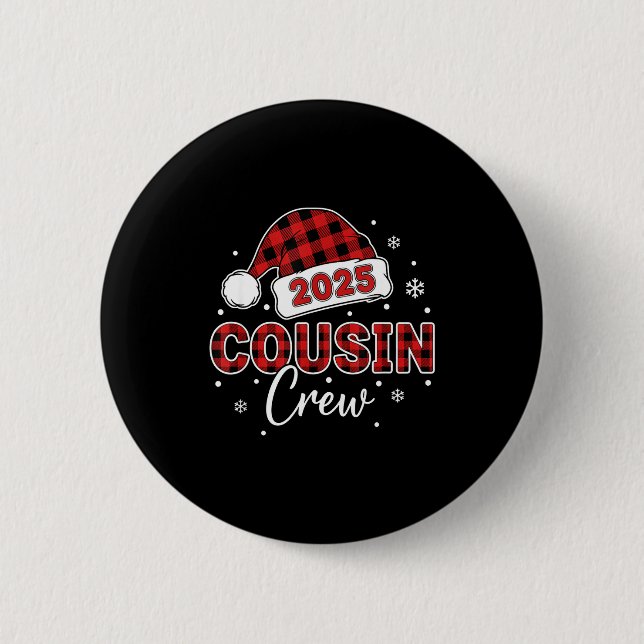 Christmas Buffalo Plaid 2025 Cousin Crew Santa Hat Knapp (Framsida)